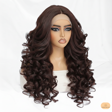 Chocolate Brown Curly Afro Lace Front Wig – 24 Inch