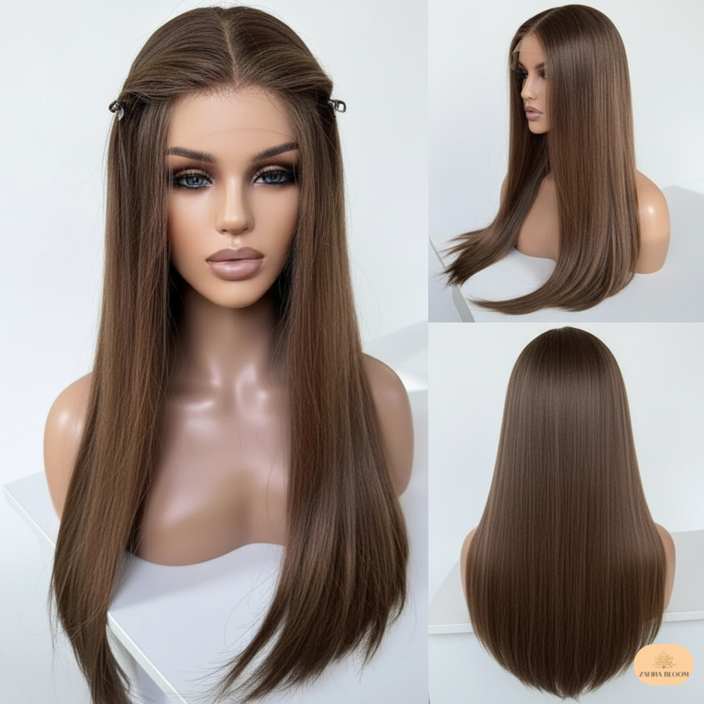Highlight Chocolate Brown 13x4 Lace Front Wig - Sleek & Stylish