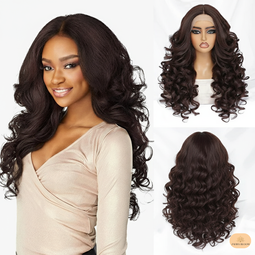 Chocolate Brown Curly Afro Lace Front Wig – 24 Inch
