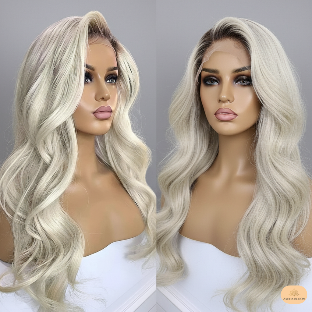 Glamorous Platinum Blonde Body Wave Lace Front Wig