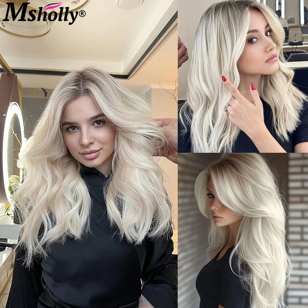 Glamorous Platinum Blonde Body Wave Lace Front Wig