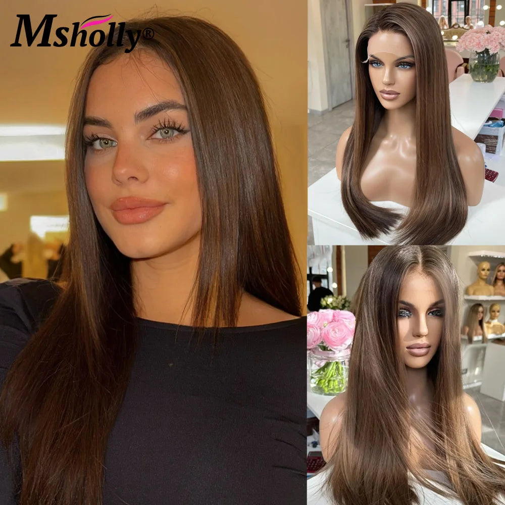 Highlight Chocolate Brown 13x4 Lace Front Wig - Sleek & Stylish